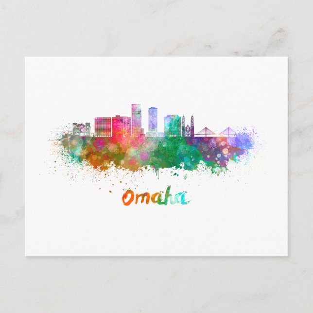 Omaha V2 Skyline in Aquarellfarben Postkarte (Vorderseite)