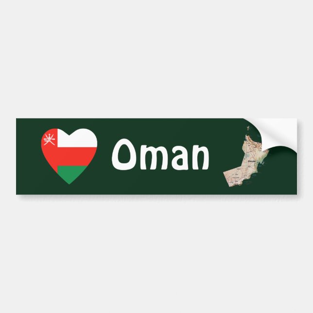 Oman Flag Heart + Karte Autoaufkleber (Vorne)