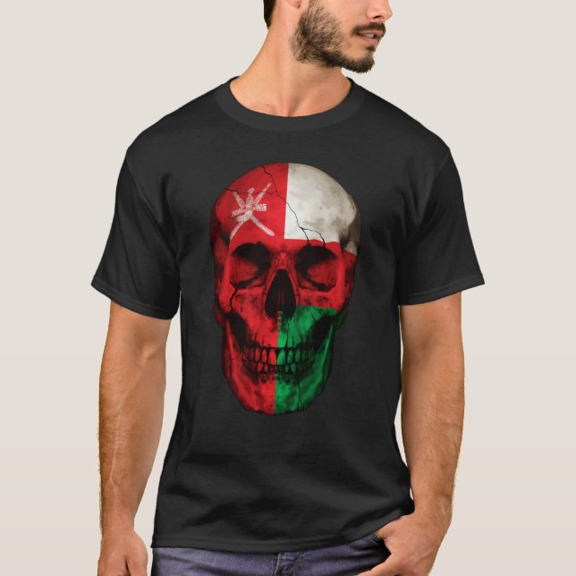 Oman Flag Skull Omani Roots Proud Patriotic T-Shirt (Vorderseite)