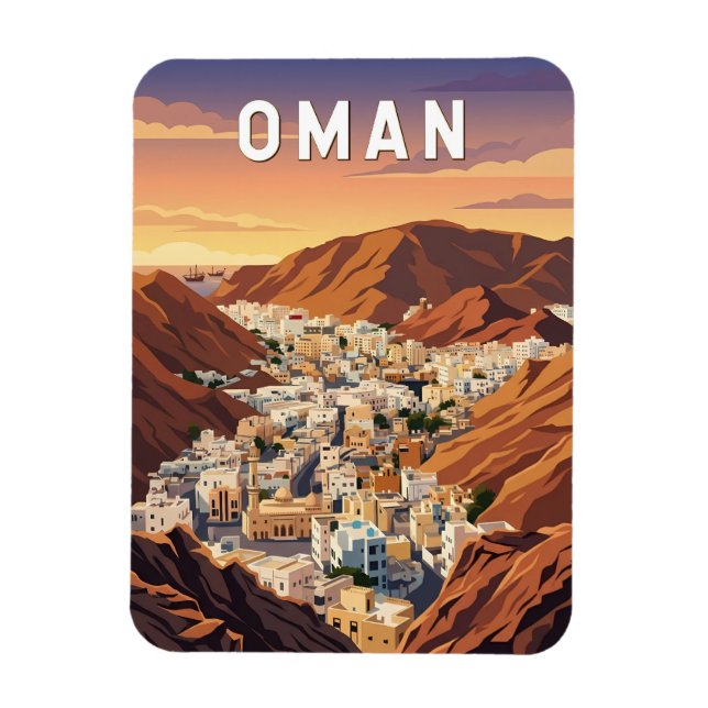 Oman Illustration Reise Kunst Vintage Magnet (Vertikal)