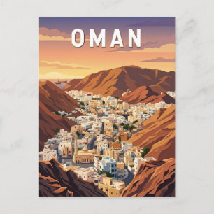 Oman Illustration Reise Kunst Vintage Postkarte