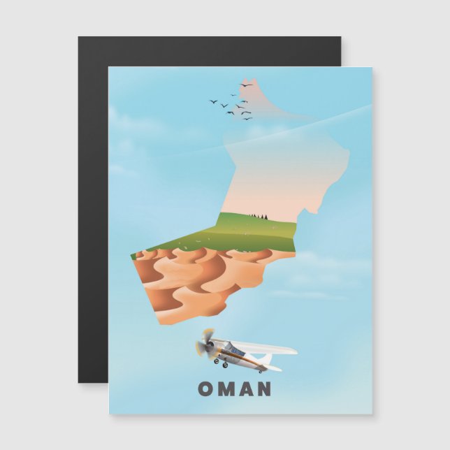 Oman illustriert Map Reiseplakat Magnetkarte (Vorne/Hinten)