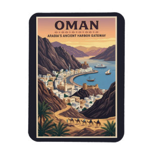 Oman Landschaft Illustration Reise Kunst Vintage Magnet