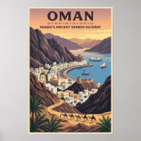 Oman Landschaft Illustration Reise Kunst Vintage
