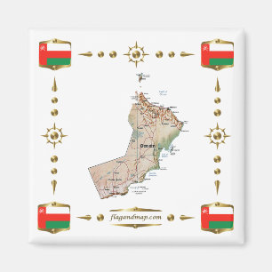 Oman Map + Flags Magnet