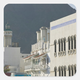 Oman, Muscat, Mutrah. Mutrah Corniche Moschee und Quadratischer Aufkleber