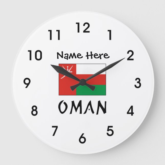 Oman- und Omani-Flagge mit Ihrem Namen Große Wanduhr (Vorderseite)