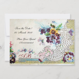 OMANTICA Florales Blau Rosa Weiß Hochzeitsmonogram Einladung