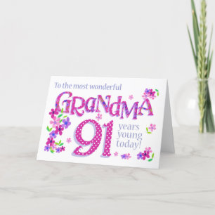 Oma's 91. Geburtstagskunst mit Blume Card Feiertagskarte