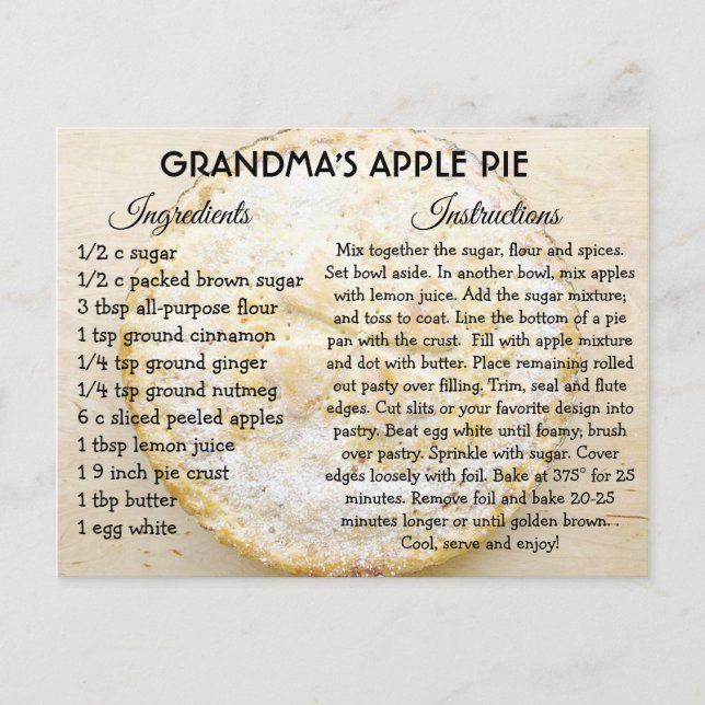 Oma's Apple Pie Day Recipe Card Postkarte (Vorderseite)