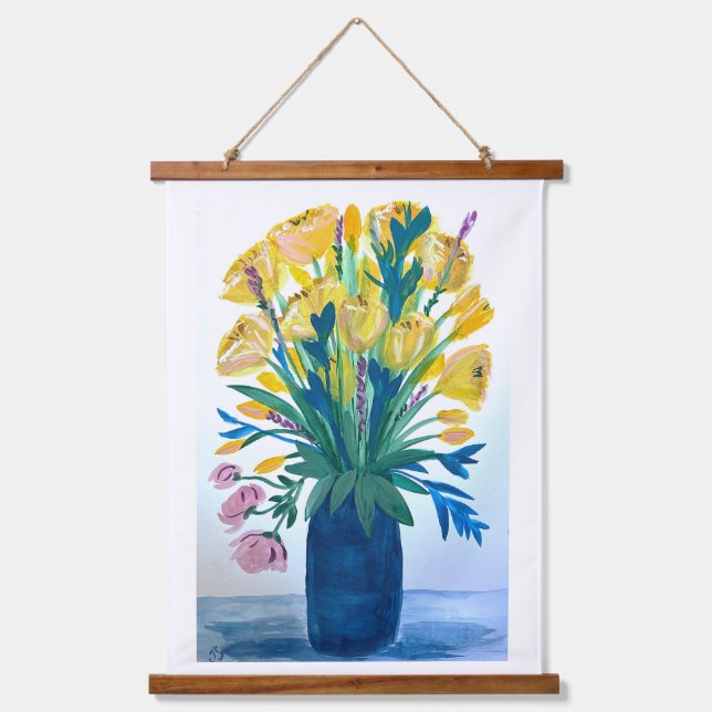 Omas Blume Wandteppich Mit Holzrahmen (Vorderseite)