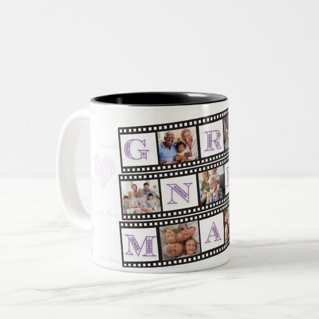 Oma's Coffee Cup Personalisiert mit 7 Fotos! Zweifarbige Tasse (Vorderseite Links)