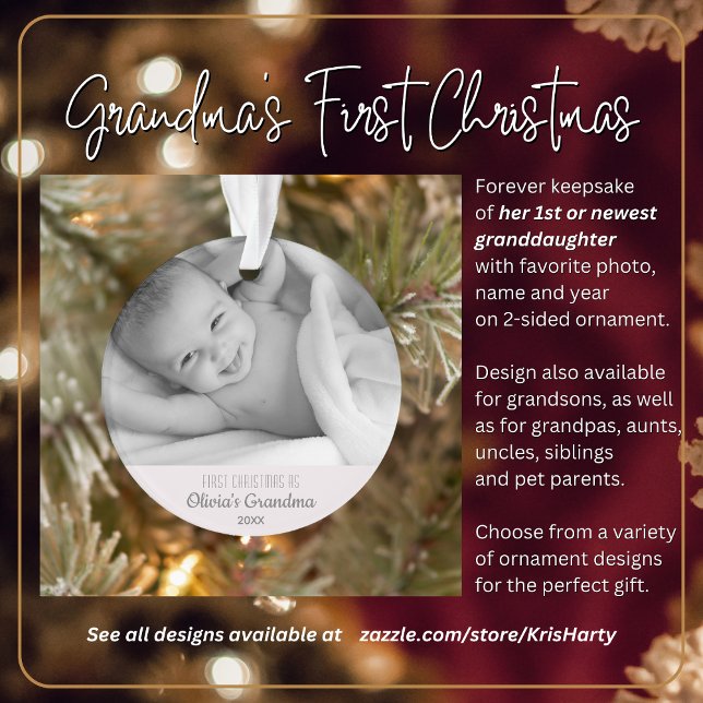 Oma's erstes Foto Personalisierter Weihnachtsnamen Ornament (Grandma's First Christmas with 1st or newest granddaughter. Gift her this forever keepsake.)