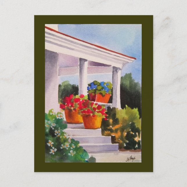 Oma's Front Porch mit Blume Pots Postkarte (Vorderseite)