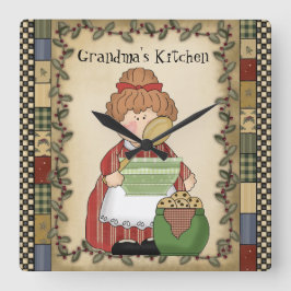 Oma's Kitchen Cartoon Wall Clock Quadratische Wanduhr