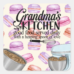 Oma's Kitchen Good Food serviert täglich mit einem Quadratischer Aufkleber