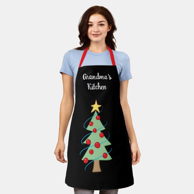 Oma's Kitchen Weihnachtsbaum Schwarze Schürze (Getragen)