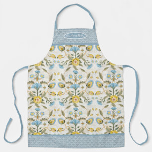Omas Küche Blau und Gelb Vintage Blumenmuster Schürze