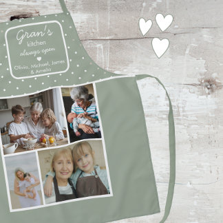 Omas Küche immer geöffnet Salbeigrüne Punkte Foto Schürze