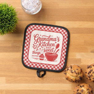 Omas Küche Rot-Weiß-Karo-Kochen Topflappen