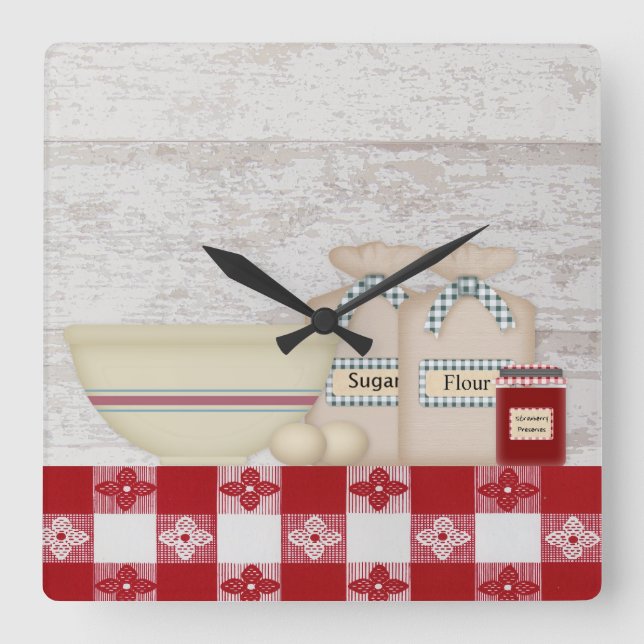 Oma's Küchenmauer Quadratische Wanduhr (Vorderseite)