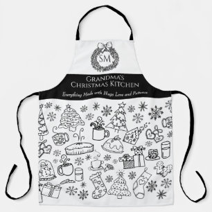 Omas personalisierter Weihnachts-Doodle-Backapress Schürze