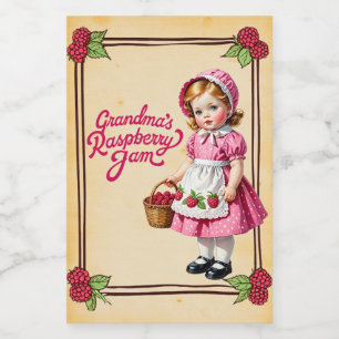 Oma's Raspberry Jam Vintag Food Label Lebensmitteletikett