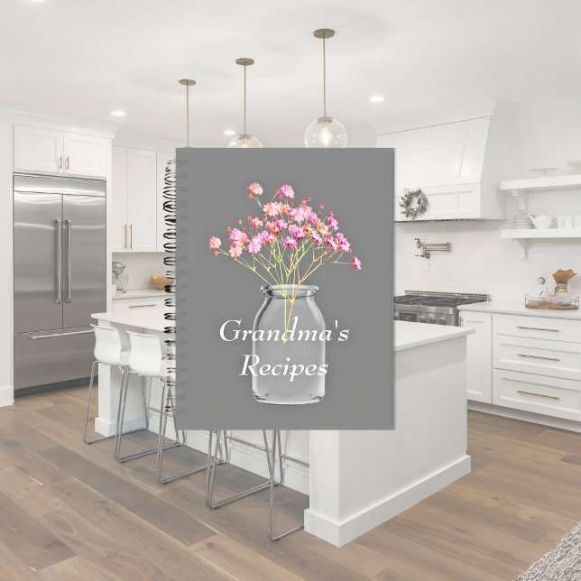 Oma's Rezepte Wildblumen Mason Jar Pink Notizblock (Von Creator hochgeladen)