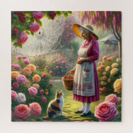 Omas Rosengarten Bunter Kater & Blumenszene Puzzle