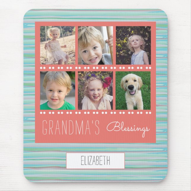 Oma's Segen Foto Collage Coral und Aquamarin Mousepad (Vorne)
