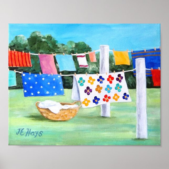 Oma's Washline mit Wäscheständer-Poster Poster (Vorne)