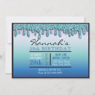 Ombre Aqua Sparkle 50. Geburtstagsparty Einladung