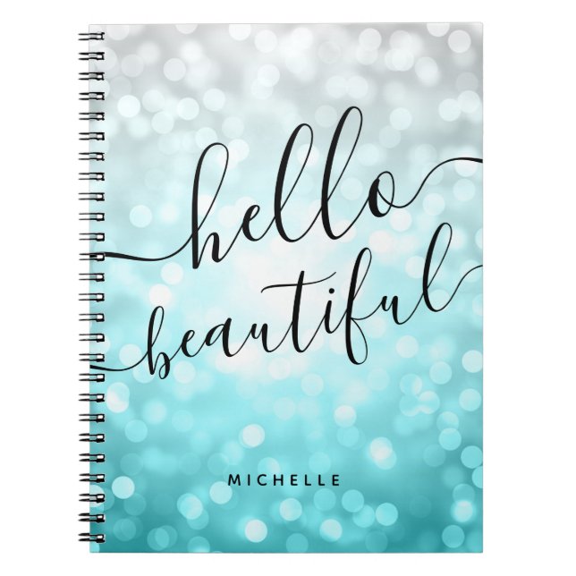 Ombre Aquamarin Silver Lights "Hello Beautiful" Notizblock (Vorderseite)