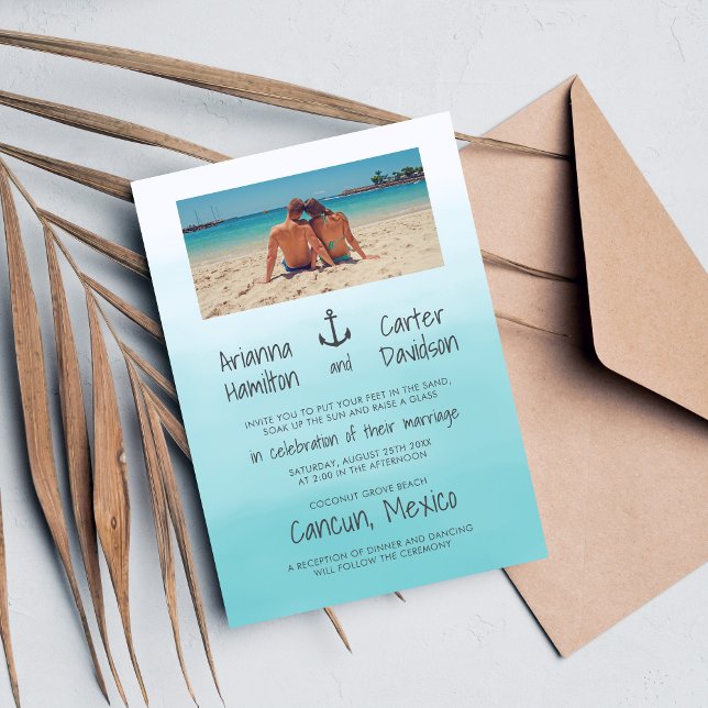 Ombre Beach Destination Ocean Anchor Wedding Einladung (Von Creator hochgeladen)