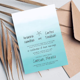 Ombre Beach Destination Ocean Starfish Wedding Einladung