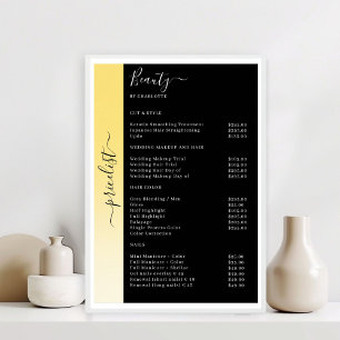 Ombre, Beige, Gelb und Schwarz Preisliste Salon  Poster
