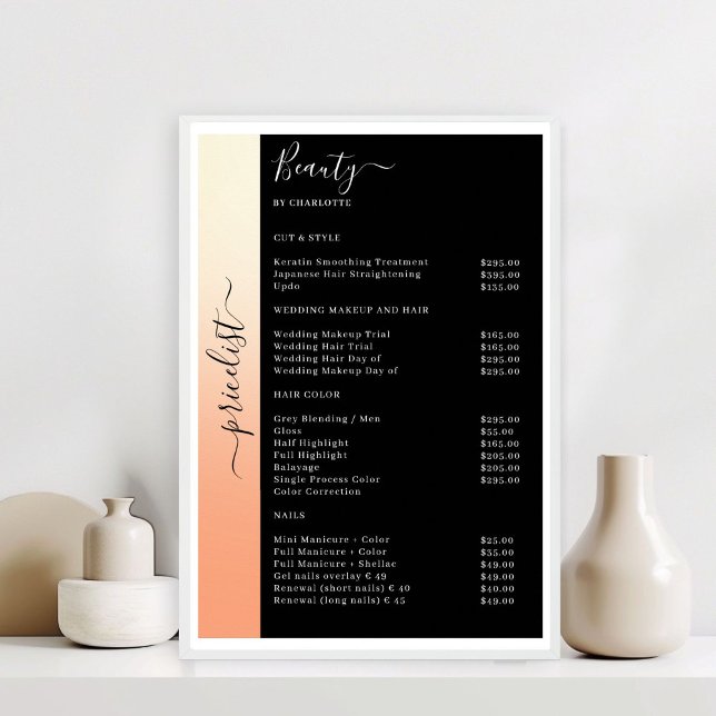 Ombre, Beige, Orange & Black Pricelist Salon Poster (Ombre, Beige, Orange & Black Pricelist Salon Poster)