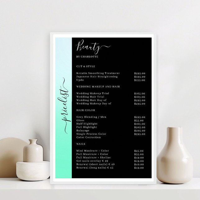 Ombre & Black Pricelist Salon Poster (Ombre Green & Black Pricelist Salon Poster)
