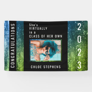 Ombre Blau  Grüne Imitat Glitzer Foto Abschluss Banner