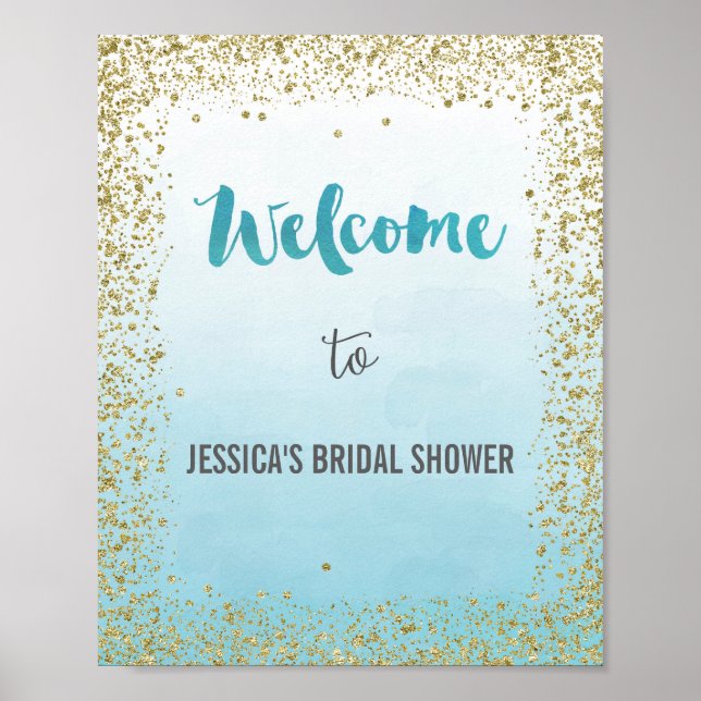Ombre Blue and Gold Welcome Poster Print (Vorne)