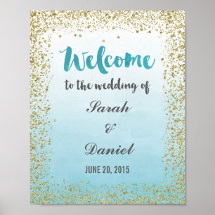 Ombre Blue and Gold Welcome Poster Print