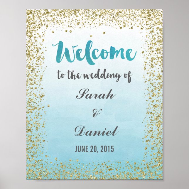 Ombre Blue and Gold Welcome Poster Print (Vorne)