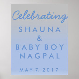 Ombre Blue and Silver Baby Dusche Willkommenspende Poster