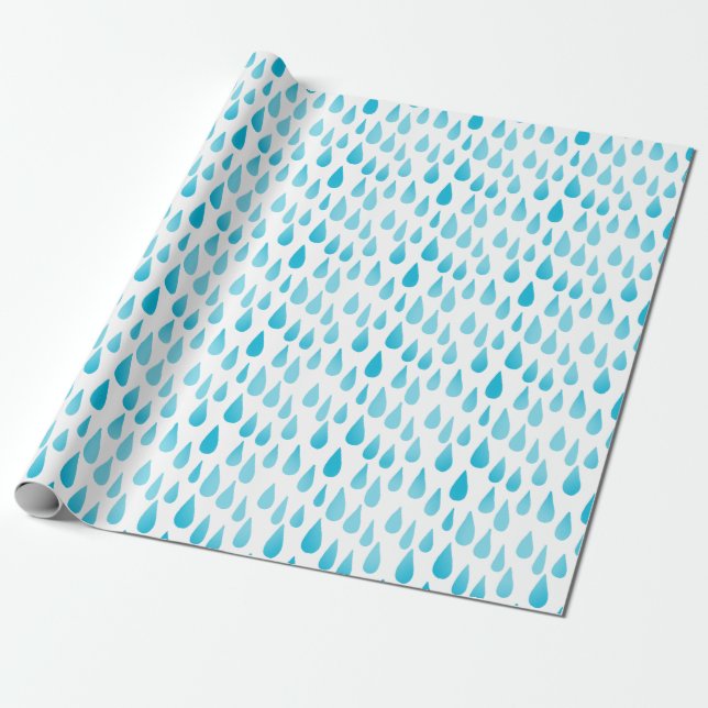 Ombre Blue Falling Raindrops Geschenkpapier (Ungerollt)