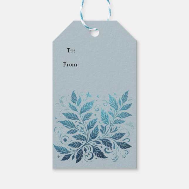 Ombre Blue Filigree Leaf Pattern Geschenkanhänger (Vorderseite)