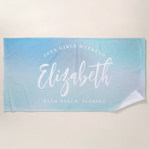 Ombre Blue Girls Weekend Personalisierter Name Strandtuch