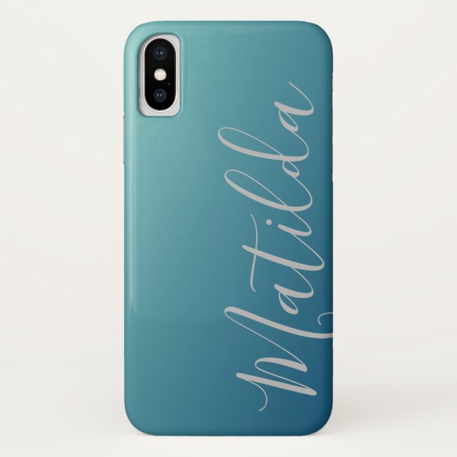 Ombre Blue Navy Aquamariner Schlichter Personalisi Case-Mate iPhone Hülle (Rückseite)