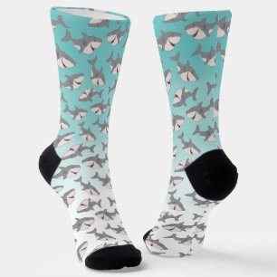 Ombre Blue Niedlich Cartoon Shark Week Muster Socken