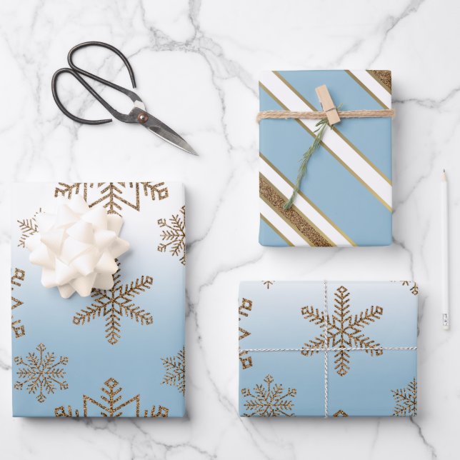 Ombre Blue Snowflake   Geschenkpapier Set (Vorderseite)