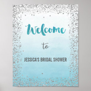 Ombre Blue und Silver Willkommens-Poster Print Poster
